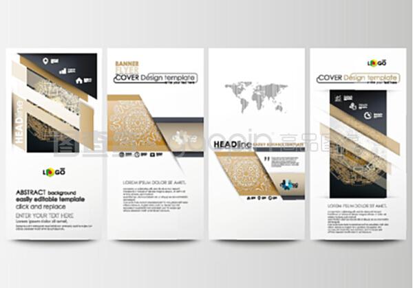 傳單集,現(xiàn)代條幅。商業(yè)模板。封面設(shè)計模板,易于編輯,抽象平面布局。金色技術(shù)背景,連接點和線的連接結(jié)構(gòu),科學(xué)矢量。